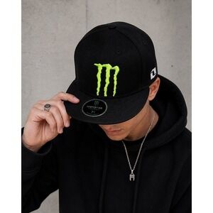 Monster Energy Hat 7 3/8 Black Flat Bill Snapback Neon Logo NEW